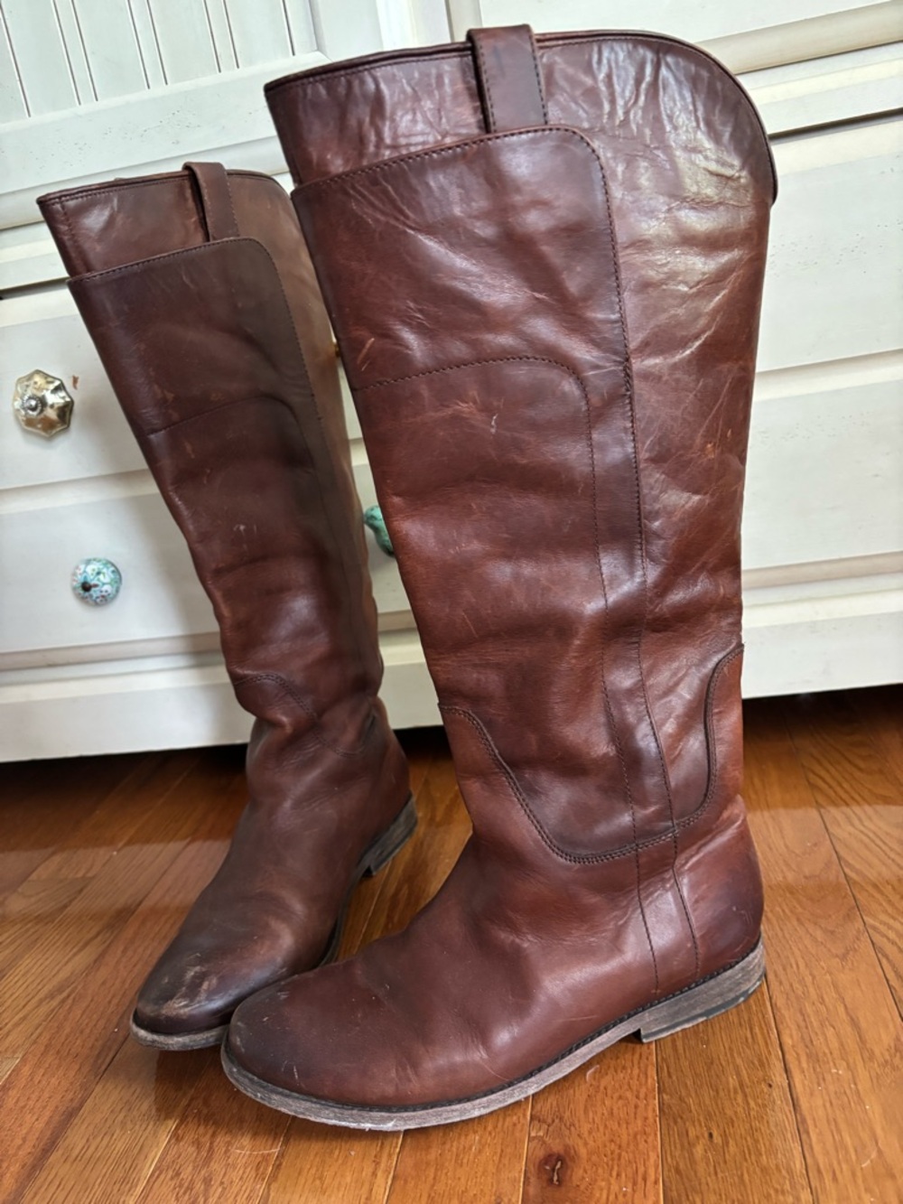 Frye two-tone brown leather tall riding boot